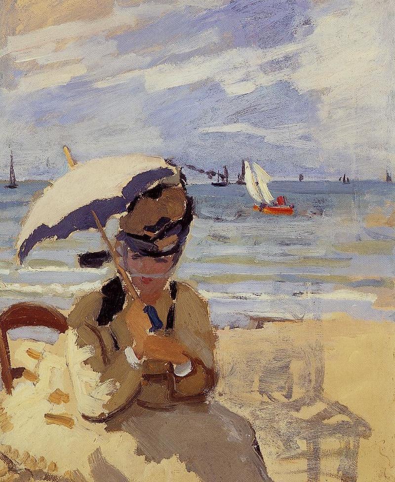 Monet Painting Camille Sitting on the Beach at Trouville 1871