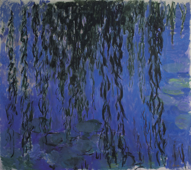 Monet Painting Water Lilies and Weeping Willow Branches 1919