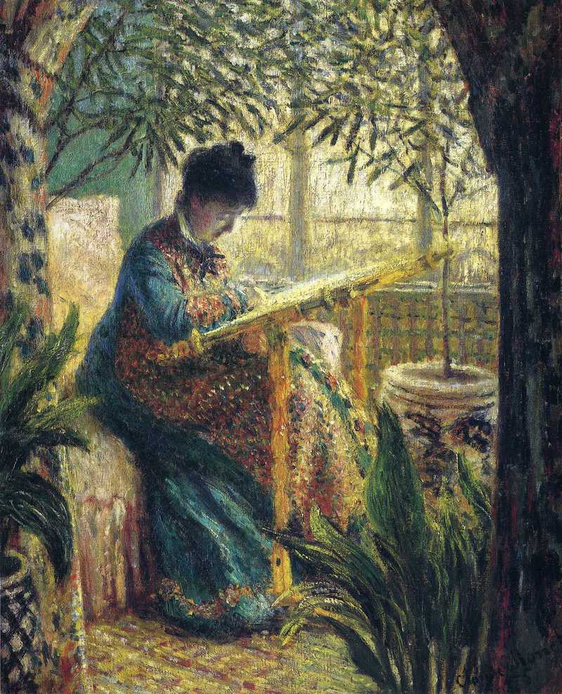 Cloude Monet Oil Painting Madame Monet Embroidering 1875 - Click Image to Close