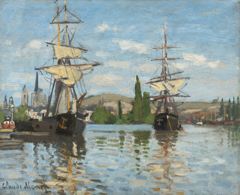 Cloude Monet Paintings Ships Riding on the Seine at Rouen 1872