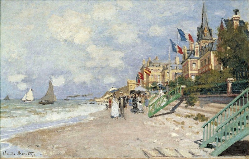 Monet Oil Paintings The Boardwalk on the Beach at Trouville 1870