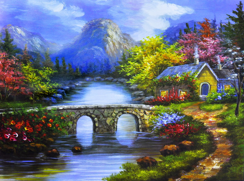 Modern Thomas Kinkade Landscape oil painting TK015