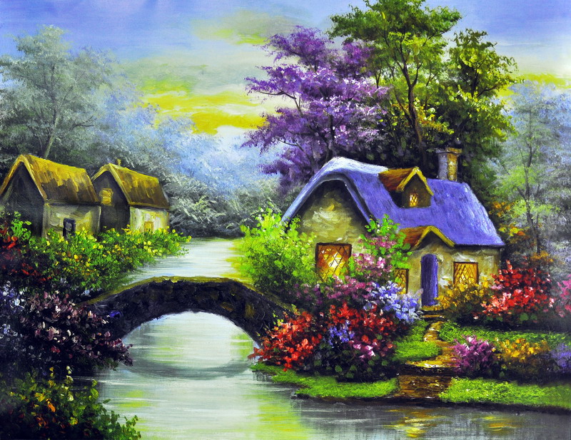 Modern Thomas Kinkade Landscape oil painting TK016