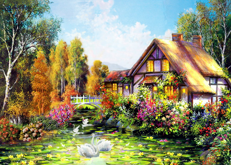 Modern Thomas Kinkade Landscape oil painting TK025