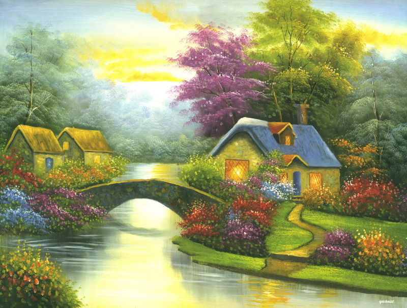 Modern Thomas Kinkade Landscape oil painting TK038