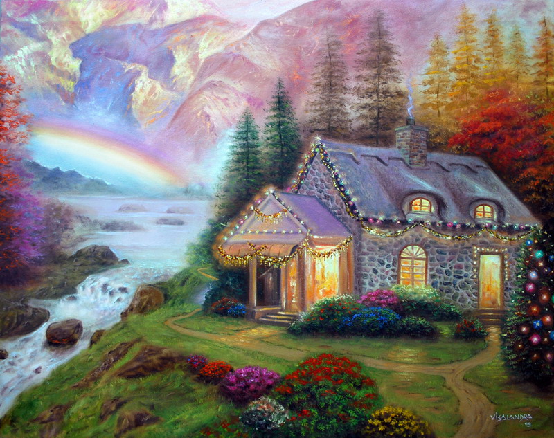 Modern Thomas Kinkade Landscape oil painting TK048