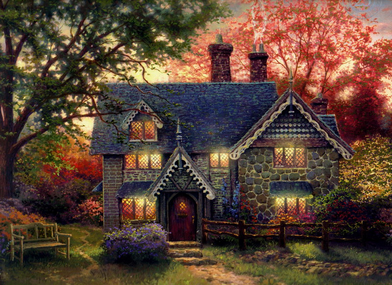 Modern Thomas Kinkade Landscape oil painting TK055