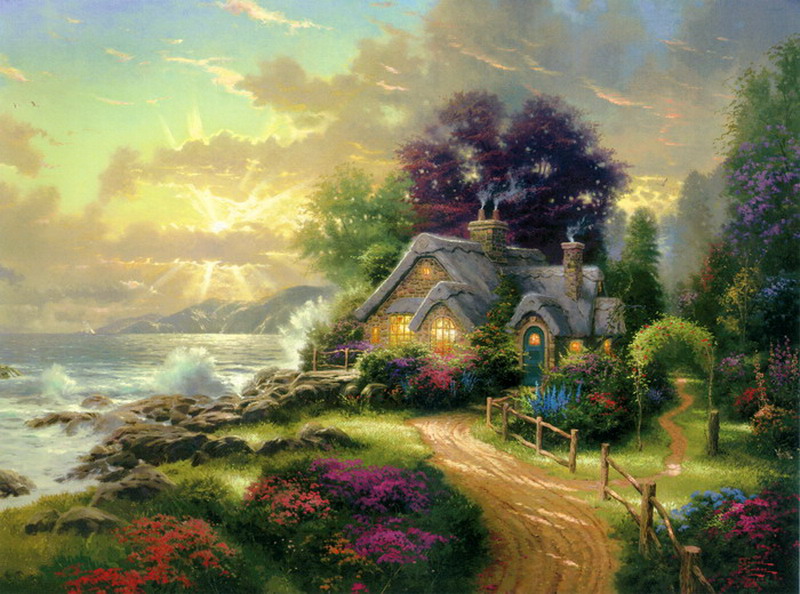 Modern Thomas Kinkade Landscape oil painting TK056