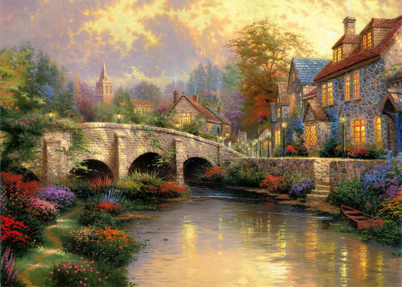 Modern Thomas Kinkade Landscape oil painting TK059