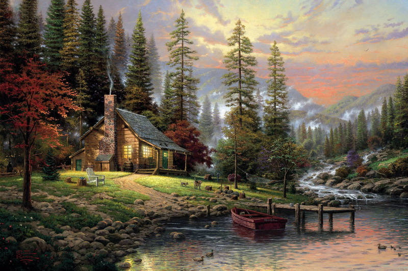 Modern Thomas Kinkade Landscape oil painting TK060