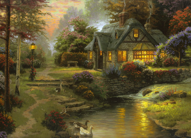 Modern Thomas Kinkade Landscape oil painting TK064