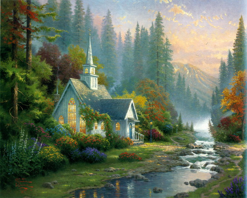 Modern Thomas Kinkade Landscape oil painting TK076