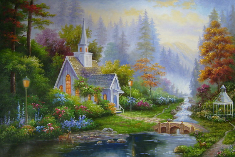 Modern Thomas Kinkade Landscape oil painting TK090