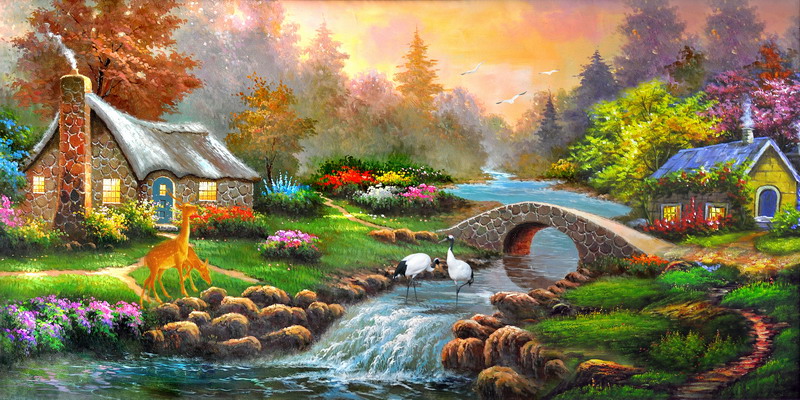 Modern Thomas Kinkade Landscape oil painting TK100