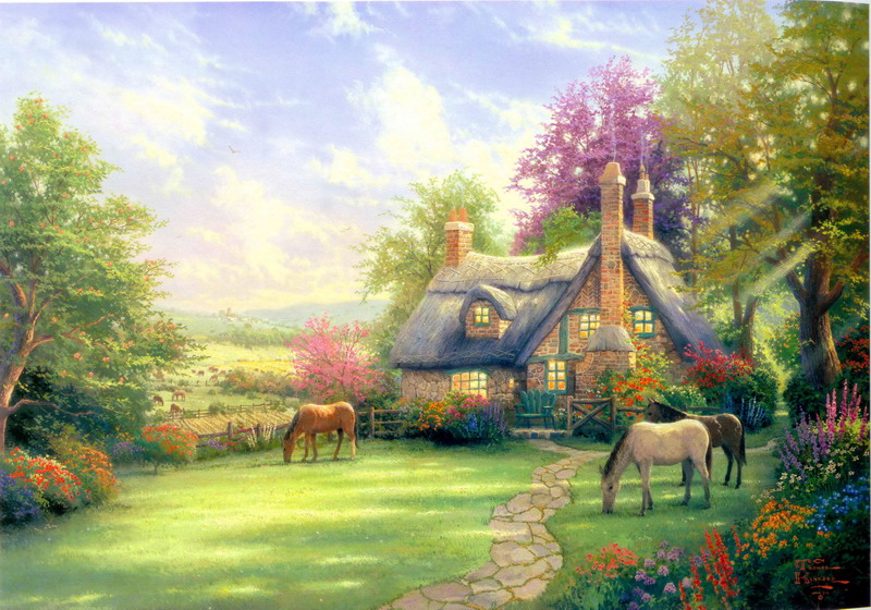 Modern Thomas Kinkade Landscape oil painting TK105