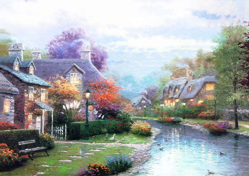 Modern Thomas Kinkade Landscape oil painting TK107