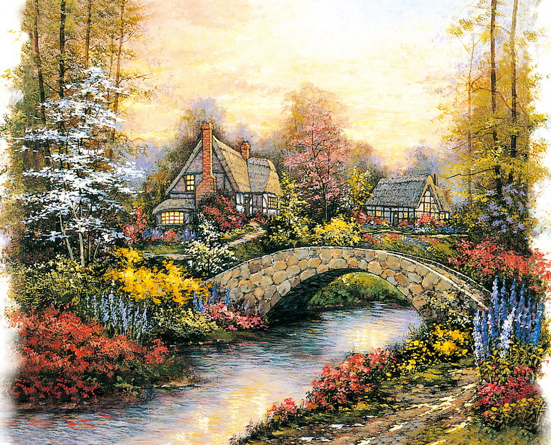 Modern Thomas Kinkade Landscape oil painting TK110