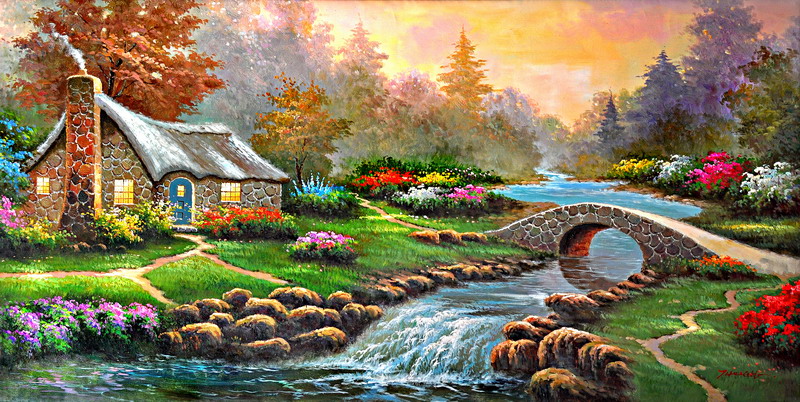 Modern Thomas Kinkade Landscape oil painting TK111