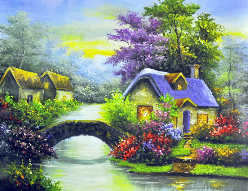 Modern Thomas Kinkade Landscape oil painting TK112