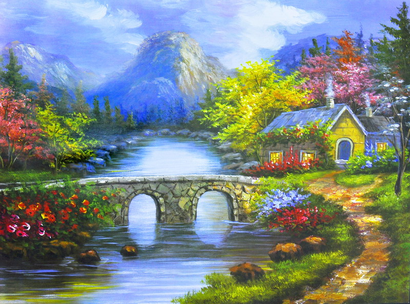 Modern Thomas Kinkade Landscape oil painting TK113