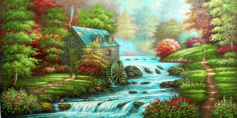 Modern Thomas Kinkade Landscape oil painting TK120