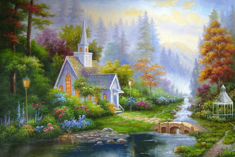 Modern Thomas Kinkade Landscape oil painting TK122