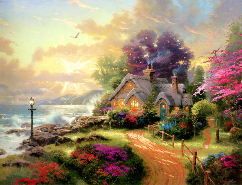 Modern Thomas Kinkade Landscape oil painting TK124