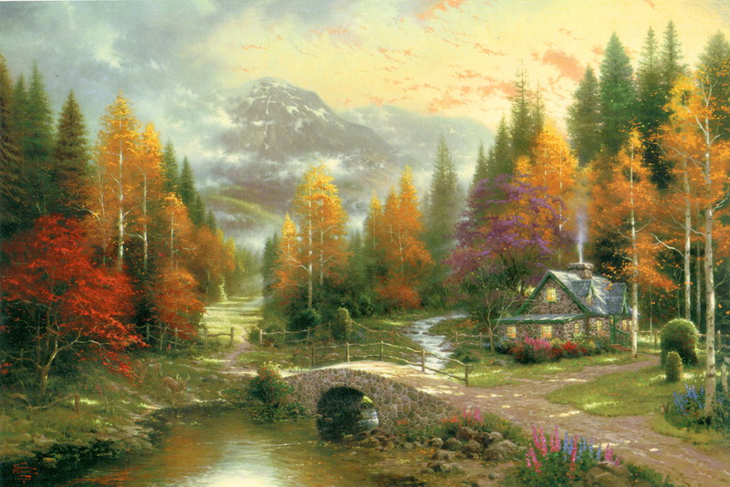 Modern Thomas Kinkade Landscape oil painting TK127