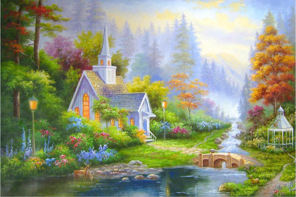 Modern Thomas Kinkade Landscape oil painting TK133