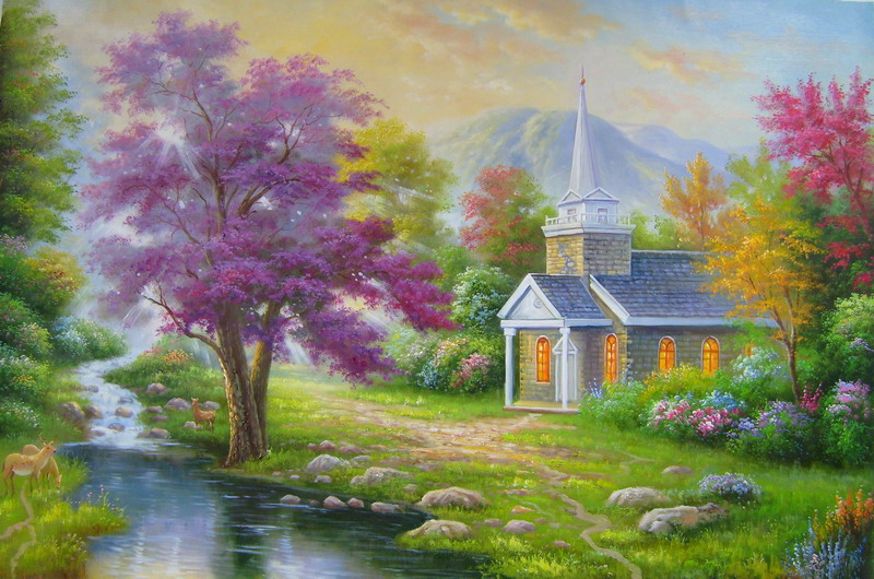 Modern Thomas Kinkade Landscape oil painting TK136