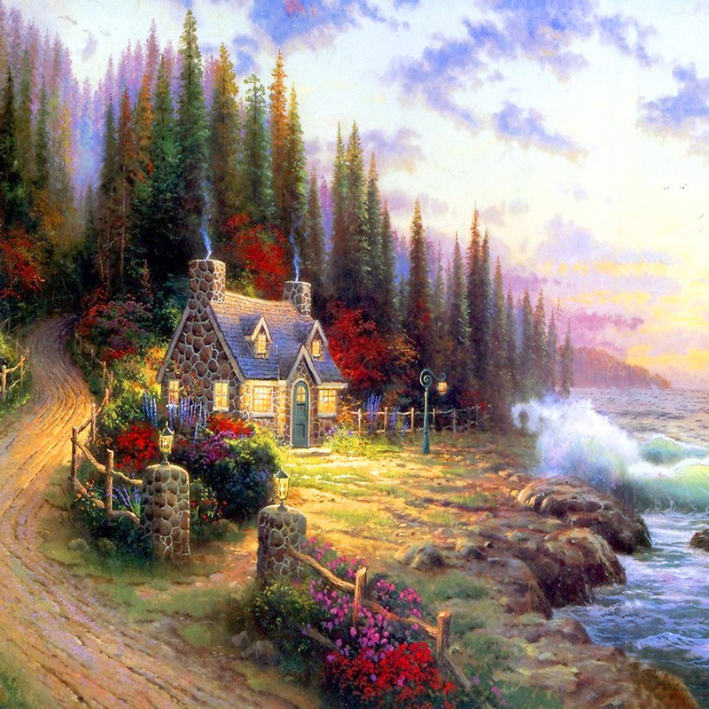 Modern Thomas Kinkade Landscape oil painting TK144