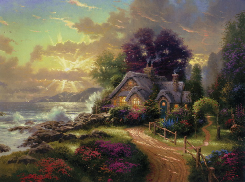 Modern Thomas Kinkade Landscape oil painting TK153