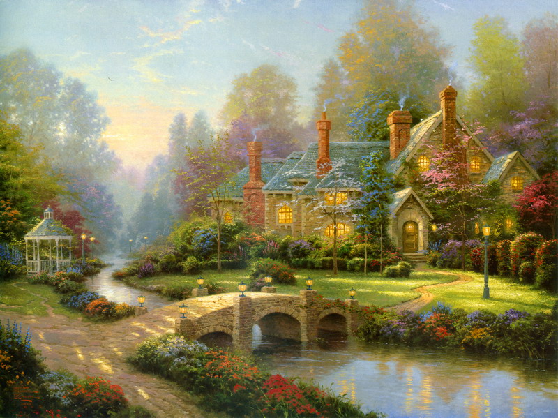 Modern Thomas Kinkade Landscape oil painting TK154